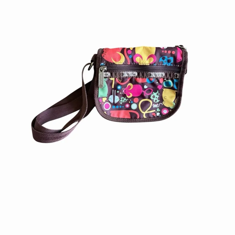 LeSportsac Crossbody & Shoulder Bag Multicolor Mouse Rat Print Zipper Pockets - Picture 9 of 16